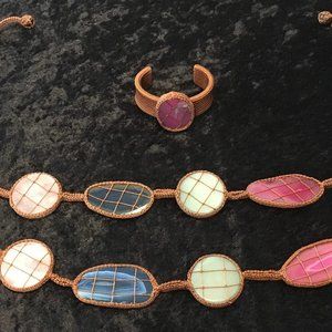 Unique Multi-Gemstone Necklace Set with Cuff Bracelet